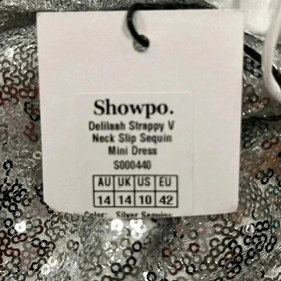 DELILAAH MINI DRESS STRAPPY V NECK SLIP SEQUIN DRESS IN SILVER  SIZE 10 NWT - Picture 9 of 11